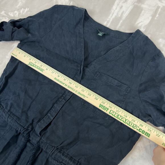 Lauren Ralph Lauren Romper Womens 10 Blue/Black Linen Utility Minimal Old Money - Picture 3 of 10